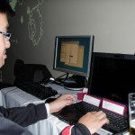 A person play testing a game.