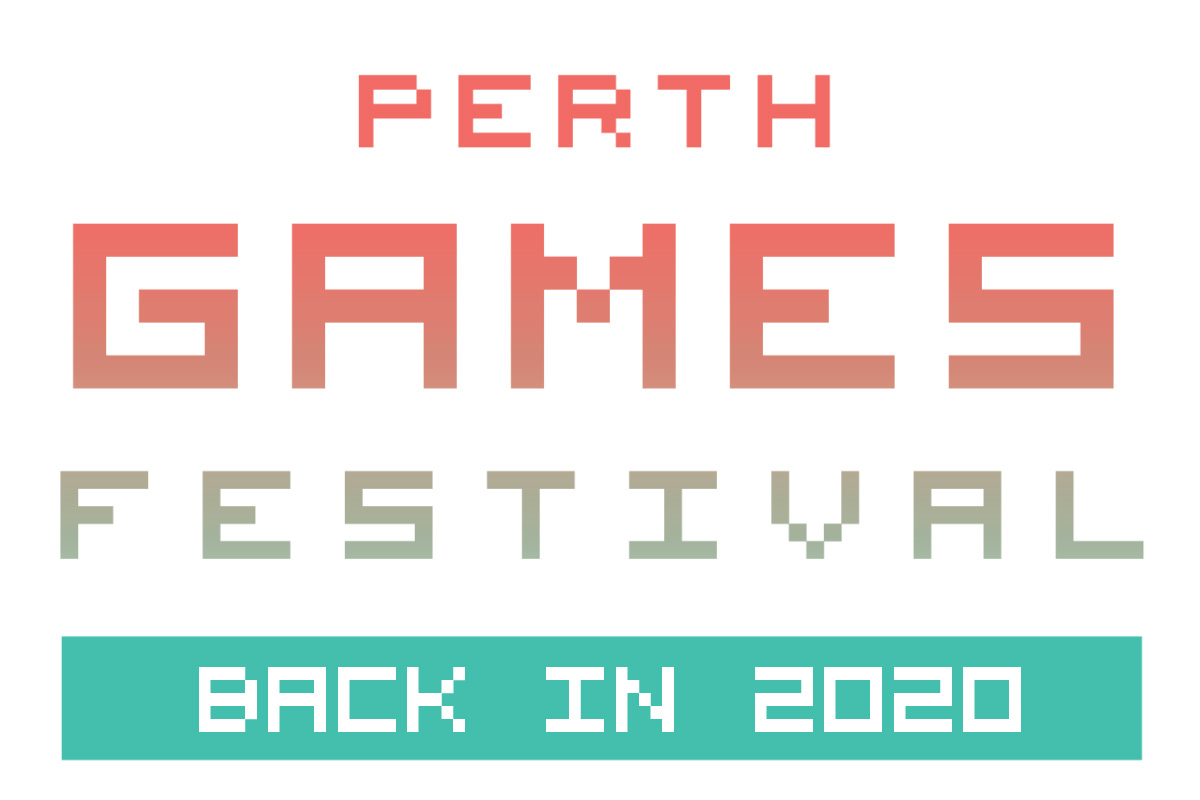 Perth Games Festival Logo, with the subheading "Back in 2020"